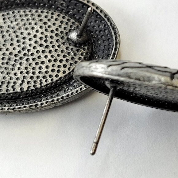 Grey and Black Oval Earrings with Rhinestones - Picture 8 of 11